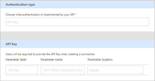 API key parameters.