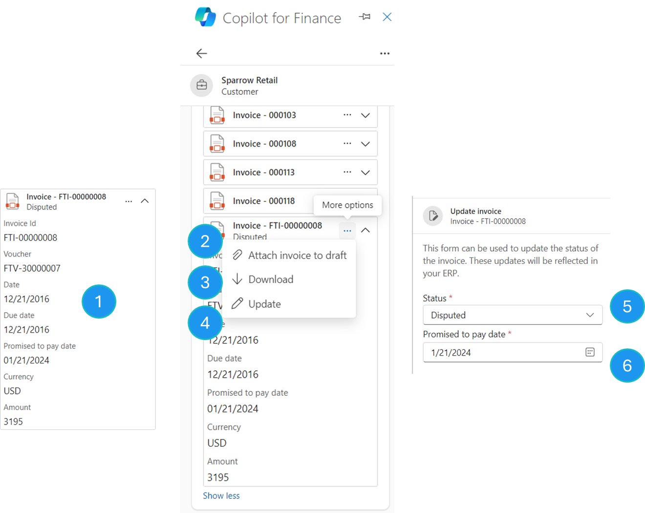 Screenshot that shows the outstanding invoices features highlighted.