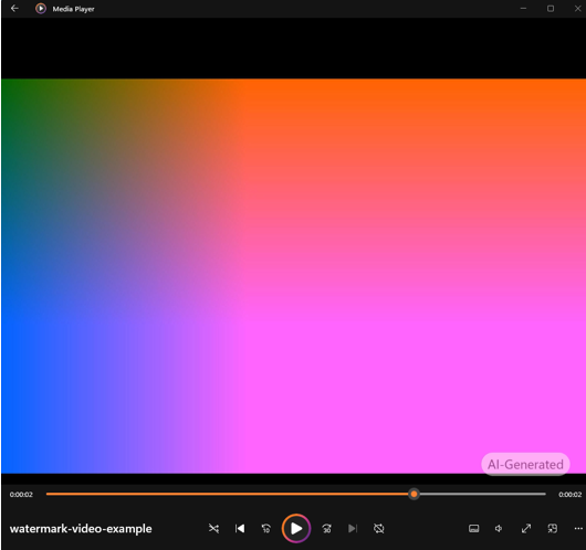 Screenshot of a paused AI-generated video showing a gradient of colors. In the bottom right corner is a watermark that is the word AI-Generated.