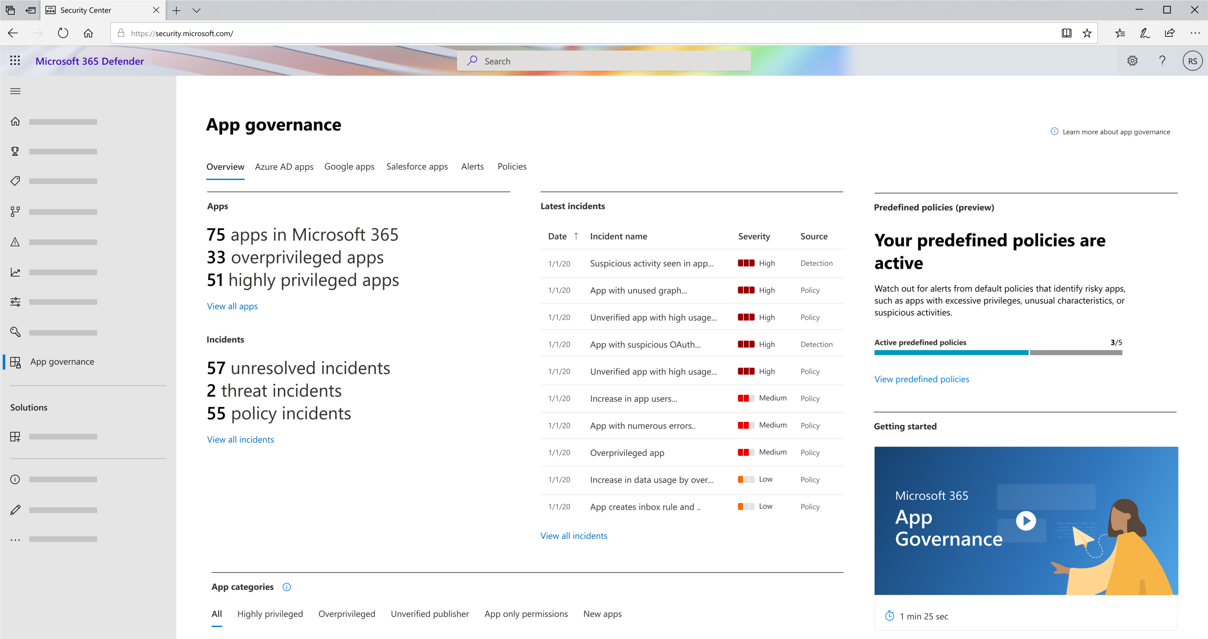 Screenshot that shows how to view predefined policies.