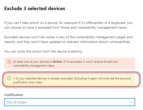 Screenshot of bulk device exclusion showing multiple selected devices.