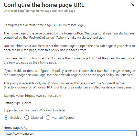 Configure the home page URL policy