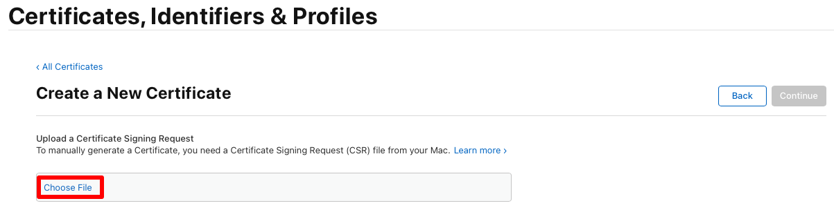 Upload your certificate signing request for your Apple distribution certificate.