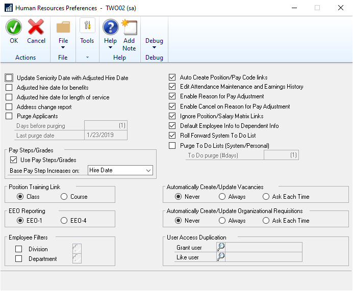 the Human Resources Preferences window