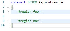 Example of collapsing regions in an AL code unit
