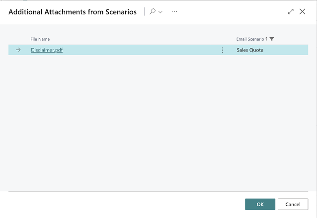 Shows Additional Attachments from Scenarios page where user can pick additional default attachments.