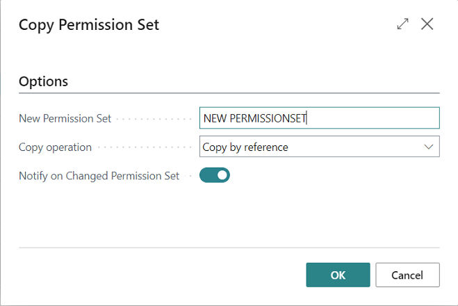 Shows new Copy by reference operation on Copy Permission Set page