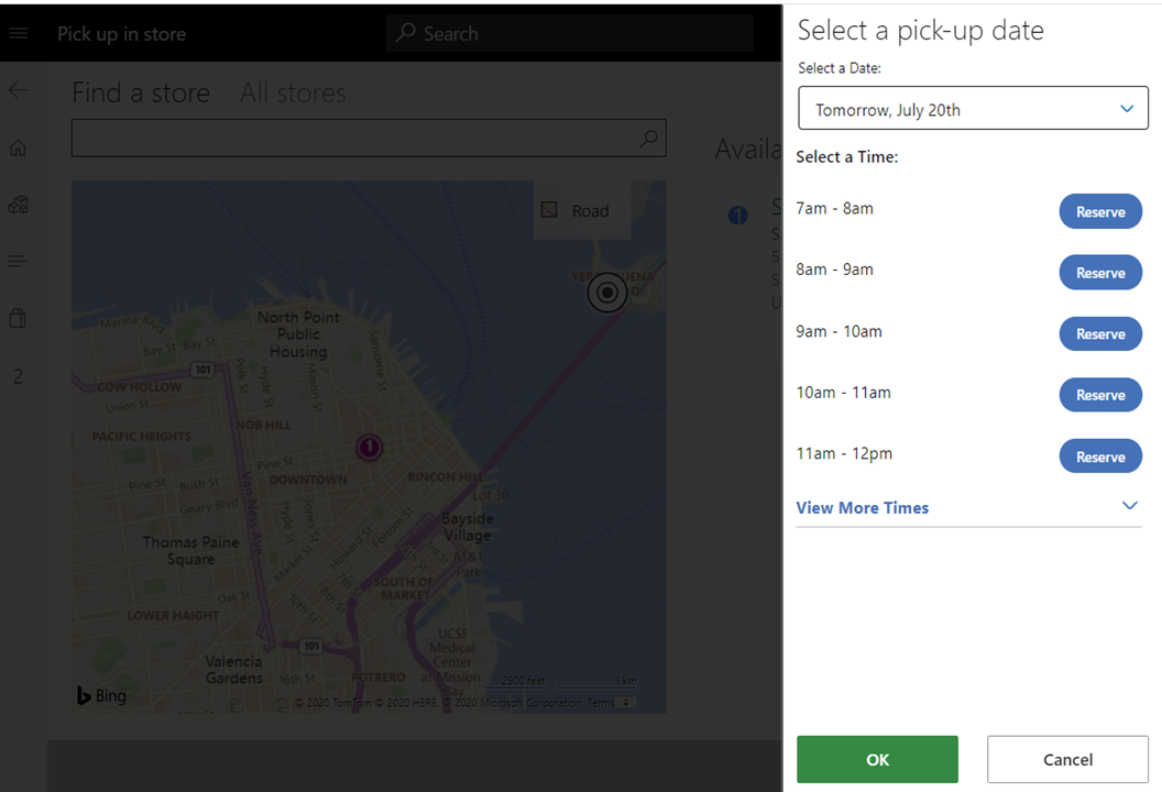Screenshot of time slot selection for a POS order.