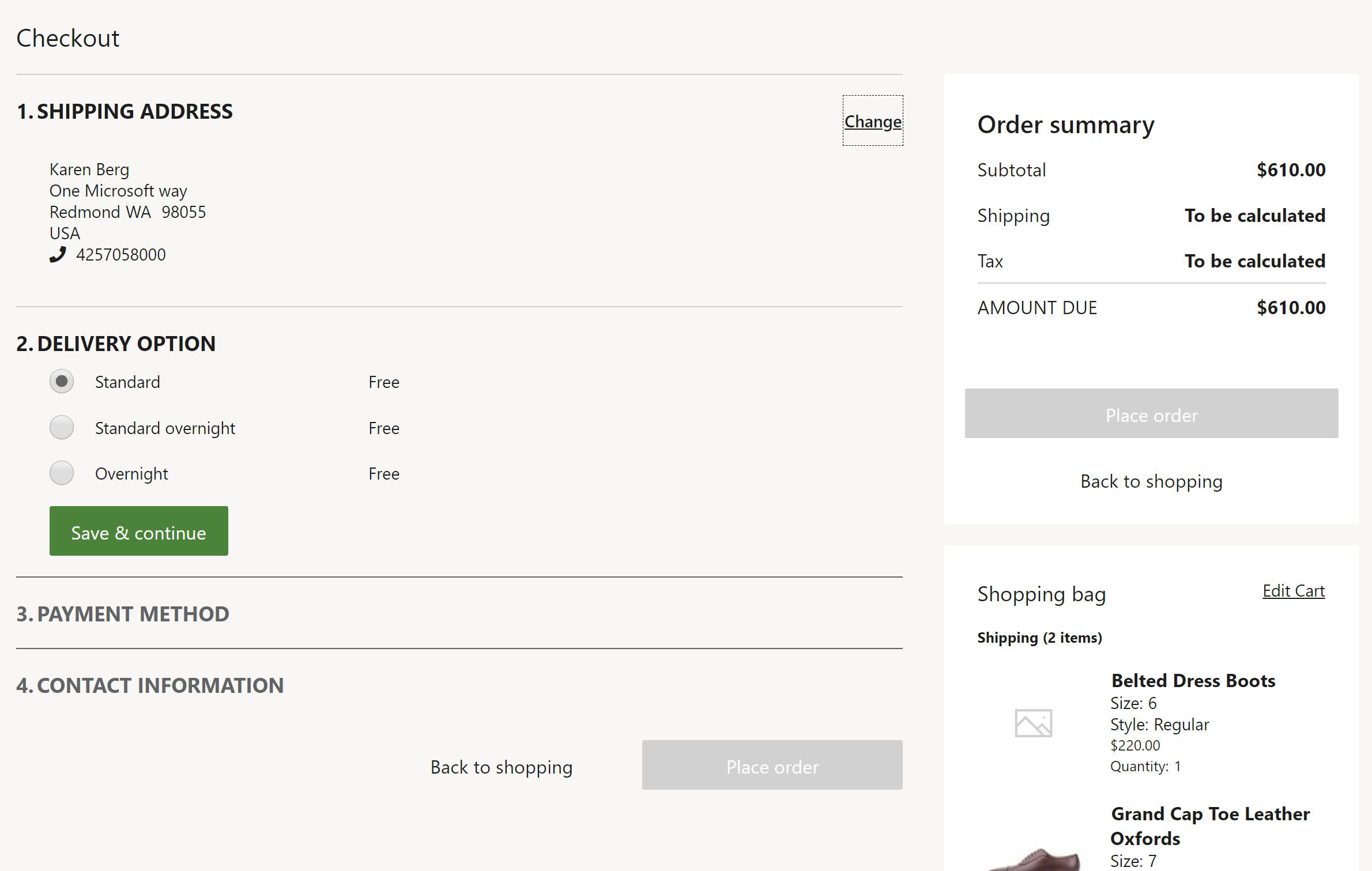 Screenshot of a delivery options module on a checkout page.