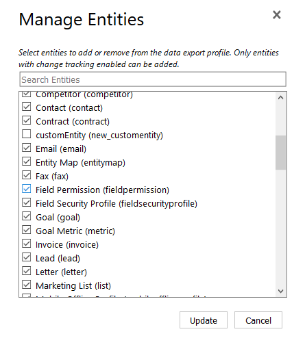 Select the entities or entity relationships to add or remove Select the entities or entity relationships to add or remove.