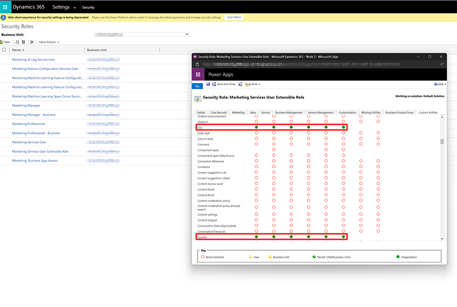 Screenshot of adding Security Roles.