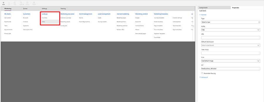 Add entity sub areas screenshot.
