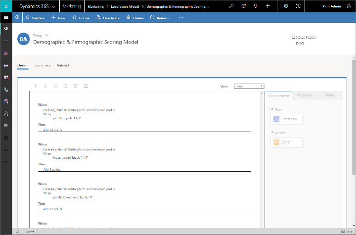 Text view of a lead-scoring model.