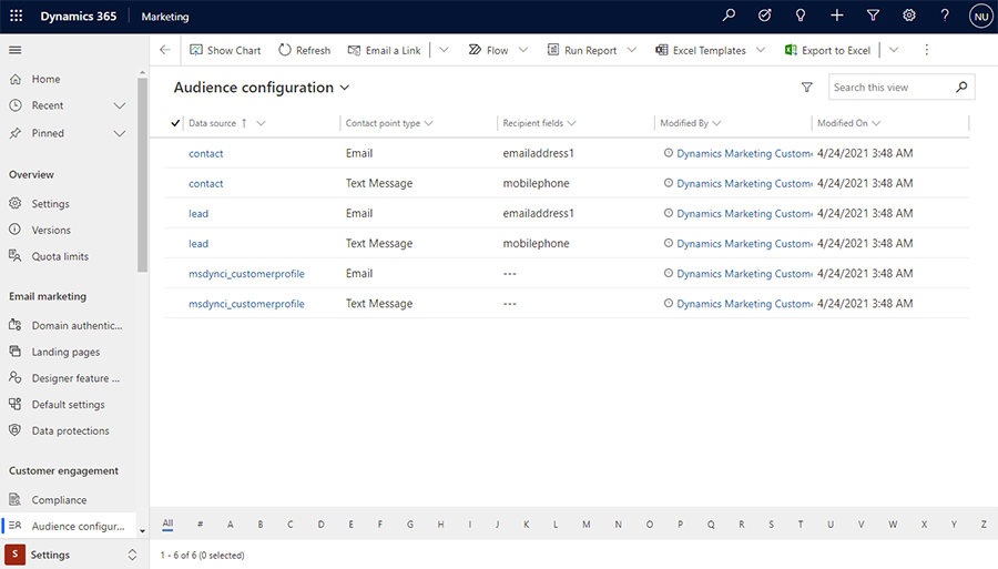 Audience configuration settings screenshot.