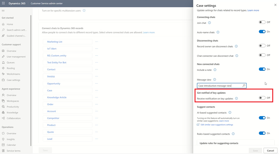 View of record settings pane.