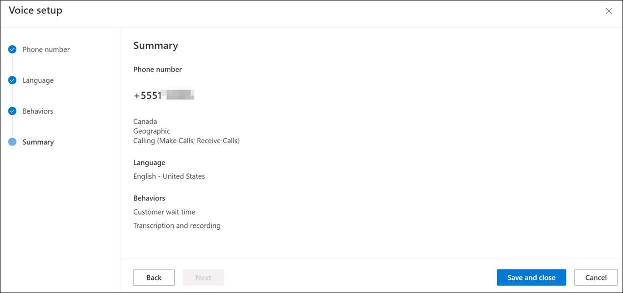 Summary settings of the voice channel workstream