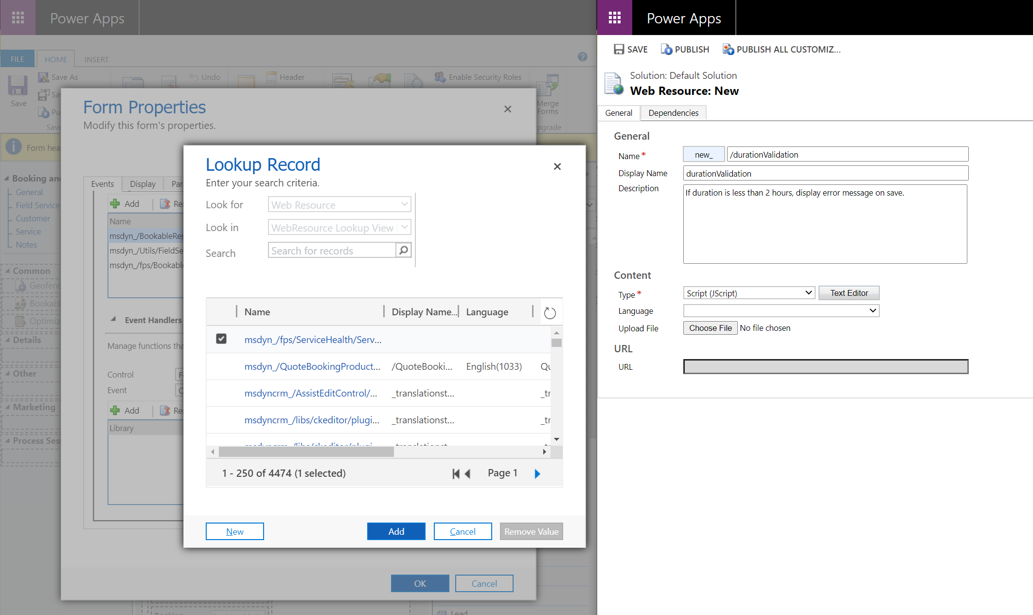 Screenshot of the lookup record dialog in Power Apps.