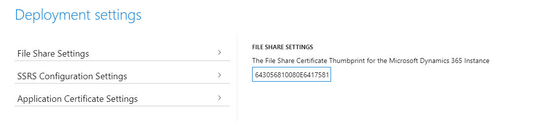 Screenshot of deployment settings thumbprint example 1.