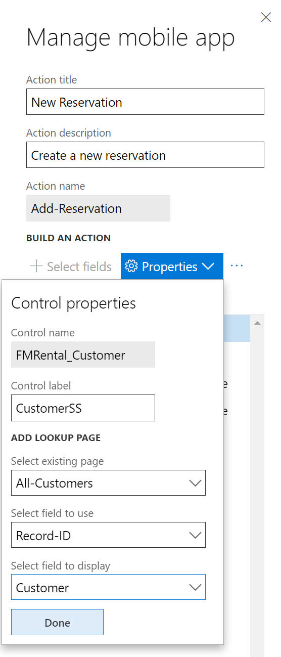 Screenshot of the control properties settings.