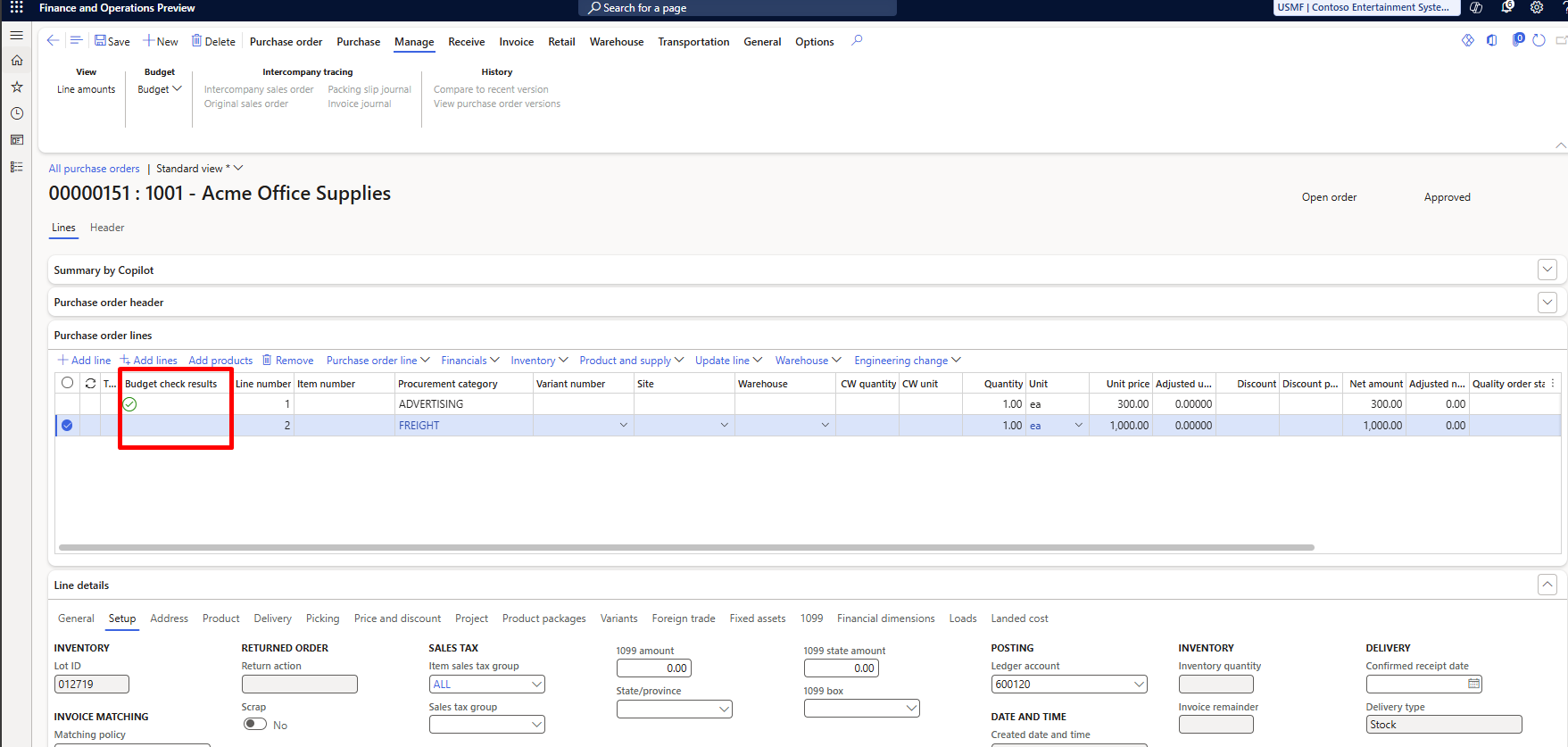 Screenshot of Purchase order.
