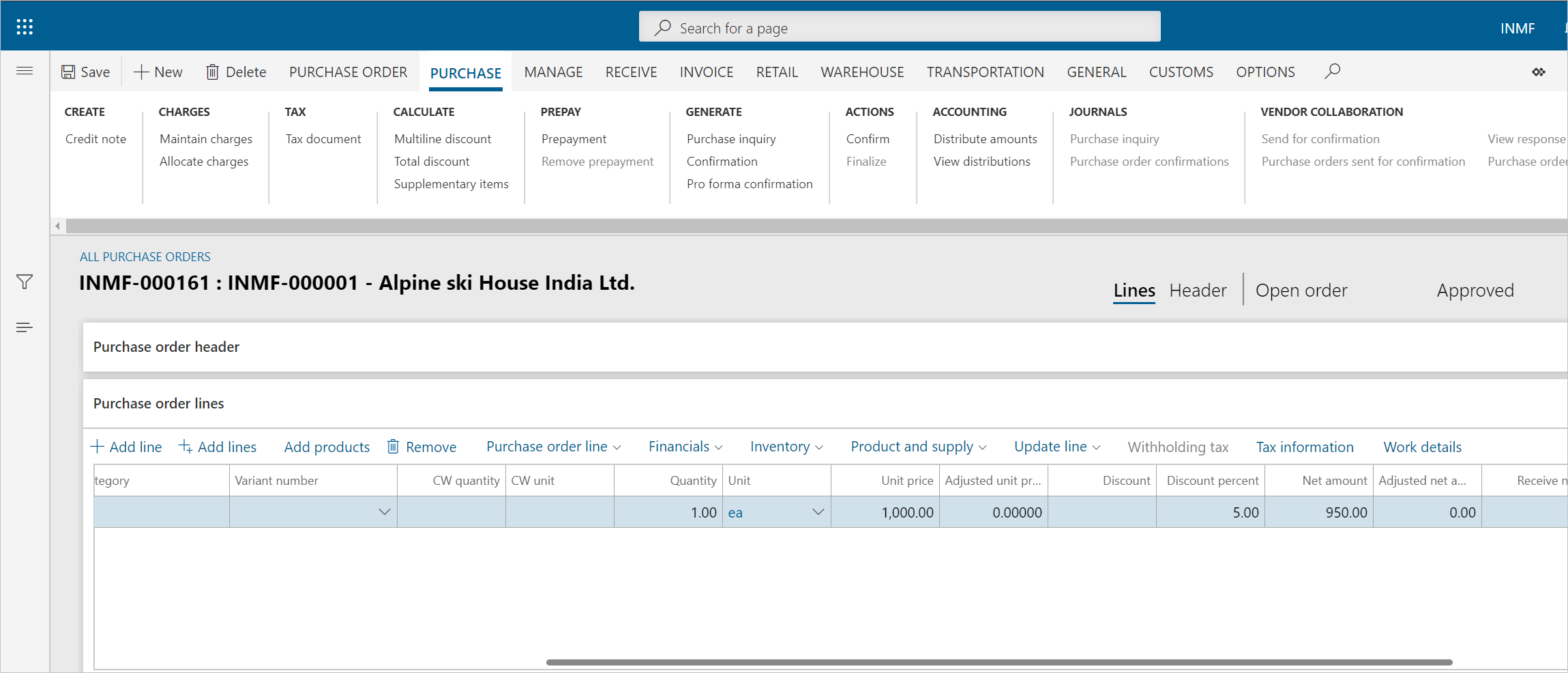 All purchase orders page.