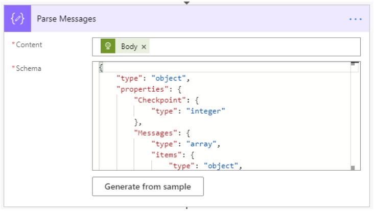 Screenshot of Parse messages.