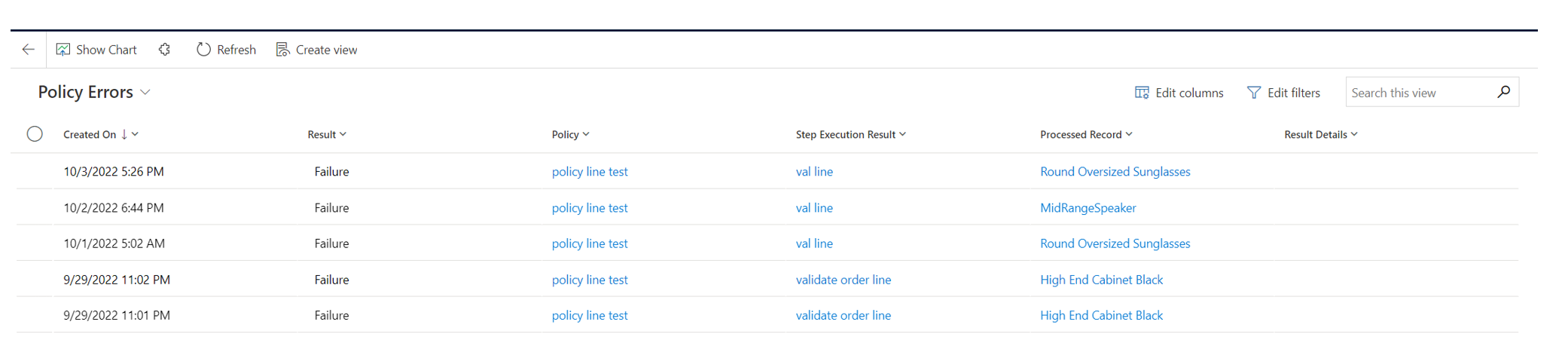 Screenshot of the Policy Errors page.