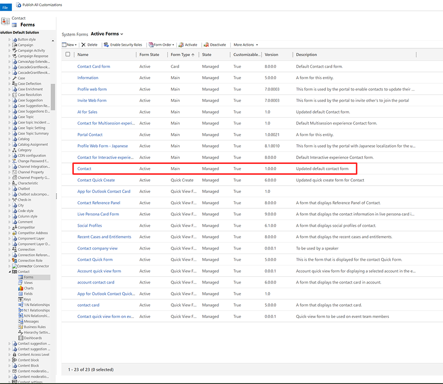 Screenshot of selecting the Contact form Screenshot of selecting the Contact form.