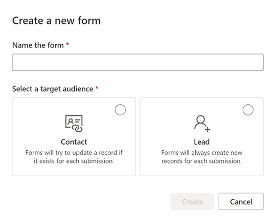 Select target audience for the form submission.