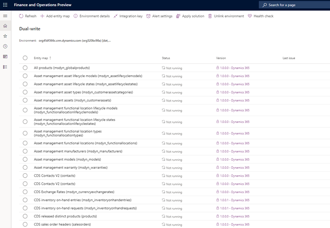 Screenshot of the dual write mappings list.
