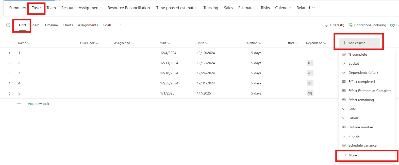Screenshot that shows a custom column being added.