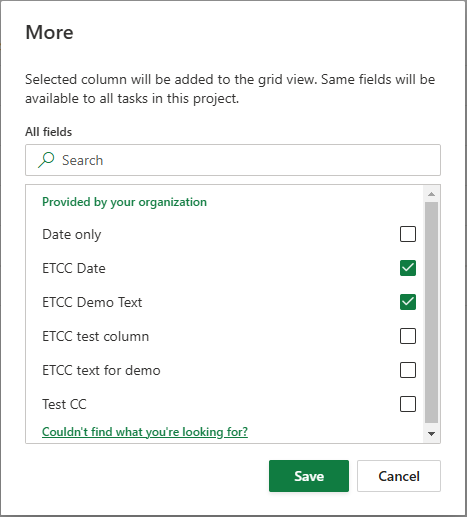 Screenshot that shows two columns selected in the More dialog box.