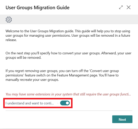 Shows User Groups Migration Guide page.