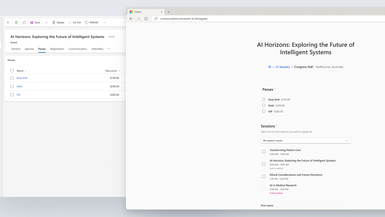 A screenshot of a computer with event passes UI