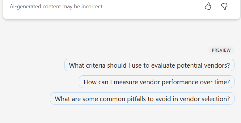 Example of follow-up questions generated by Copilot with responses to user queries.