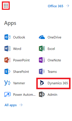 Microsoft 365 App Launcher pane.