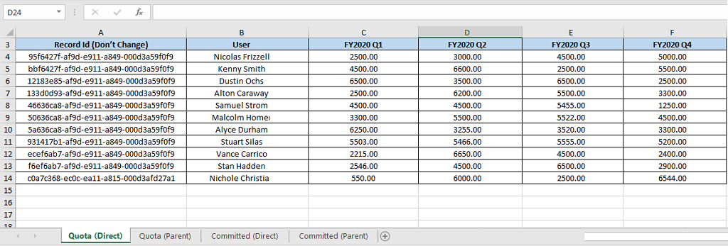 Sample Excel workbook view.