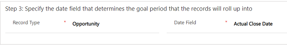 Specify a date field that determines the goal period.