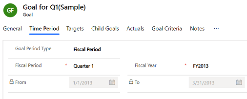 Time Period tab on the Goal form.