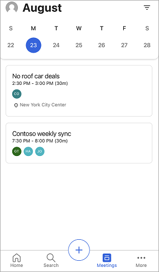 Date selection to view meetings.