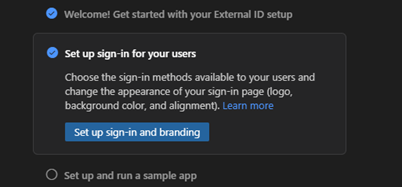 Screenshot showing the set up sign-in and branding step.