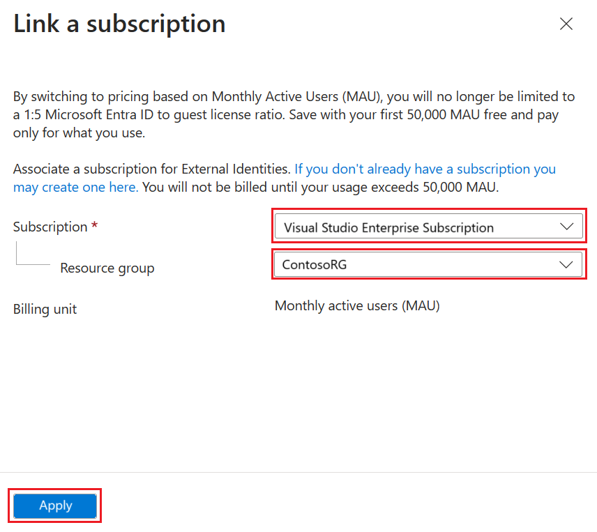 Screenshot of how to link a subscription.