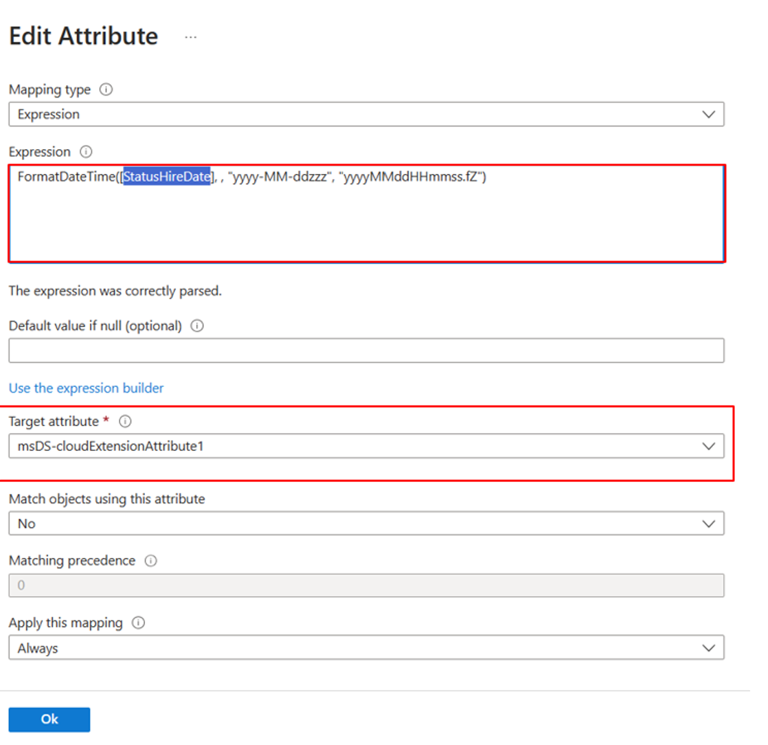 Screenshot of setting attribute format.