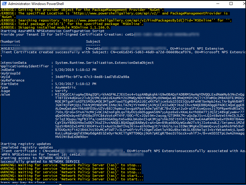 Output of PowerShell showing self-signed certificate