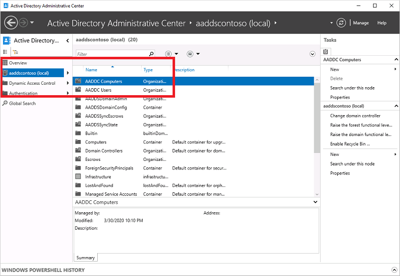 List the available containers part of the managed domain