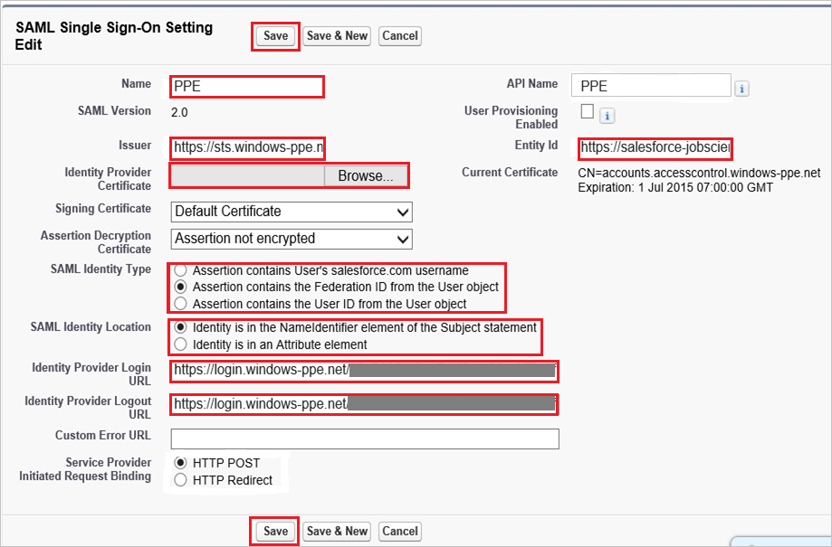 SAML Single Sign-On Setting