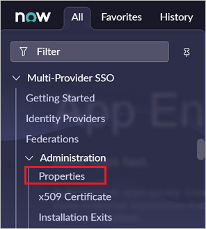 Screenshot of Multi-Provider SSO section, with Multi-Provider SSO and Properties highlighted