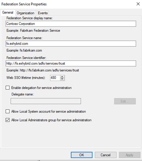 A screenshot that shows the ADFS SSO lifetime in minutes setting.