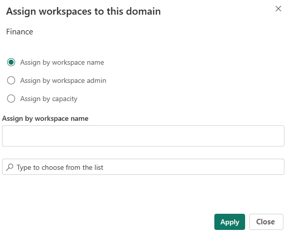 Screenshot showing assign workspaces side pane.