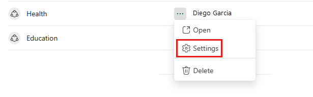 Screenshot of the domain settings menu option.